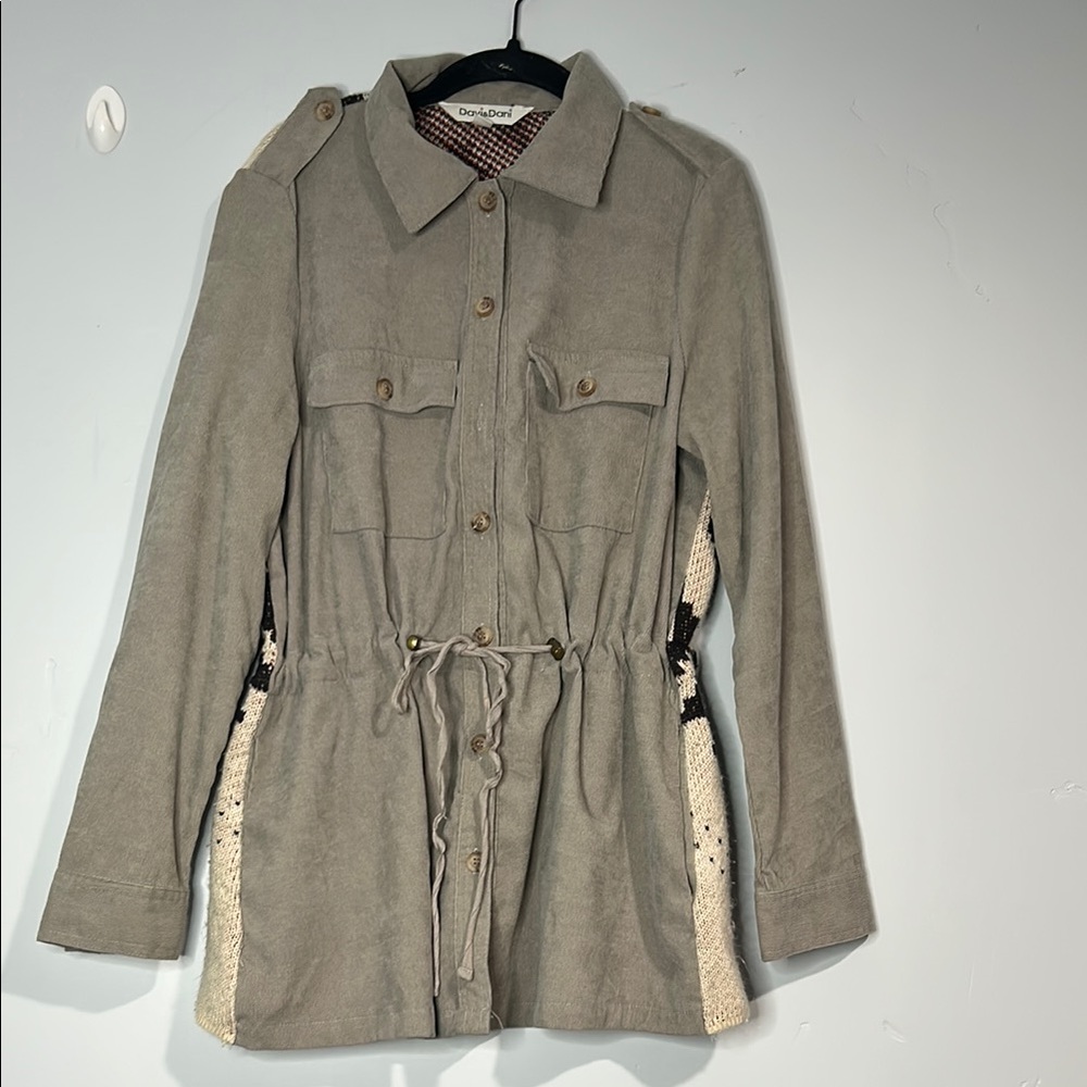 Davi & Dani Womens Corduroy Sweater Jacket Plus Small Knit